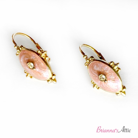 Vintage Avon Fancy Pink & Gold Hook Earrings with Rhinestones - Picture 2 of 9